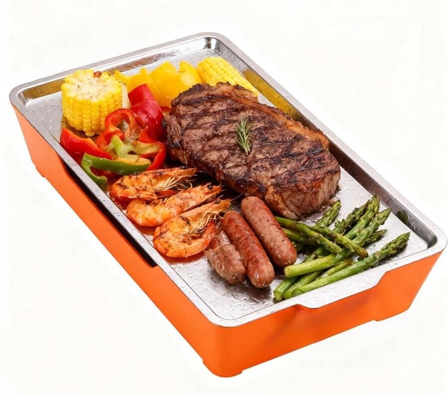 BBQ Warmhoudplaat Vleeswarmer Serveerplank Feestjes Warm Houden Afneembaar RVS Grillrooster 38 x 21 cm Zilver