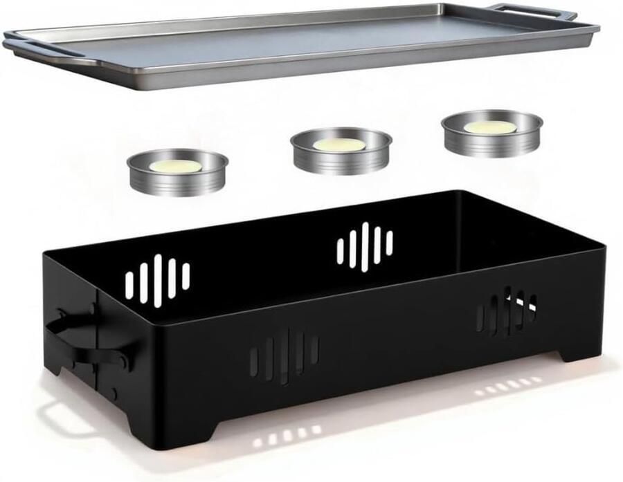 BBQ Warmhoudplaat Voedselwarmer Outdoor Grillen Theelicht Verwarming 36 x 18 cm Zwart