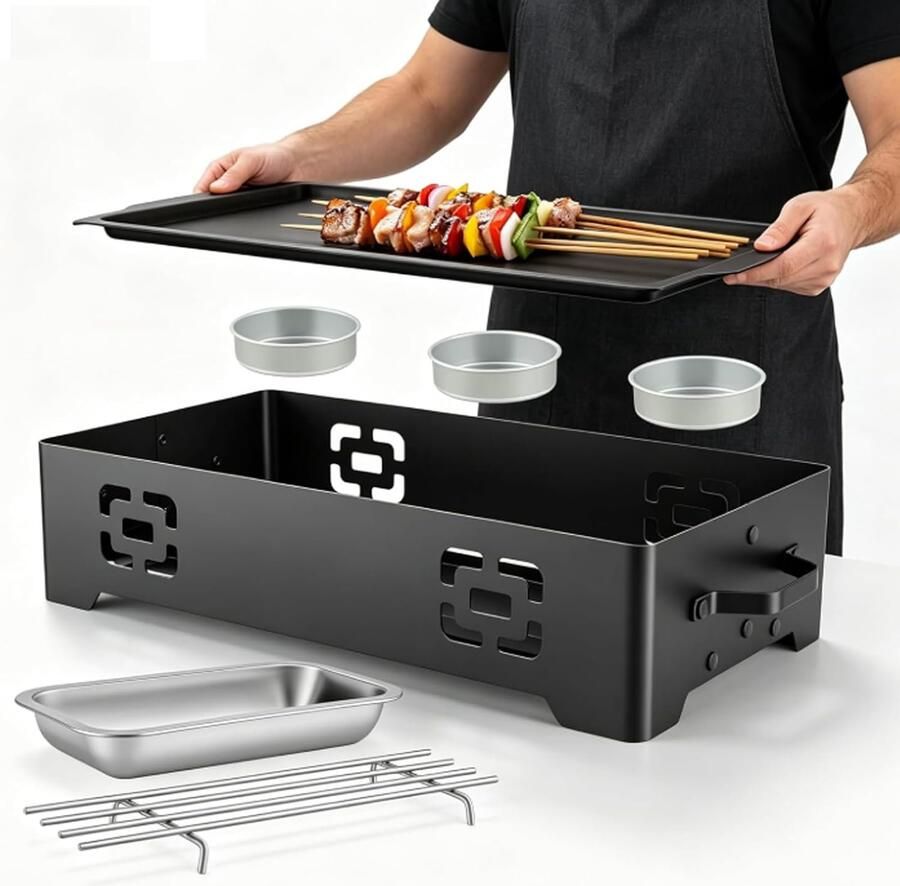 BBQ warmhoudplaat voedselwarmhoudplaat voor eten en grillgerechten warmhoudcontainer voor grillgerechten met aluminium grill-verwarmingsplaat en houtskoolschaal barbecue-accessoires voor buiten en
