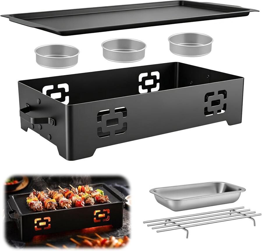 BBQ Warmhoudplaat Zwart 37 5 x 20 5 x 8 3 cm Aluminium met Antiaanbaklaag Voor Barbecues en Feesten