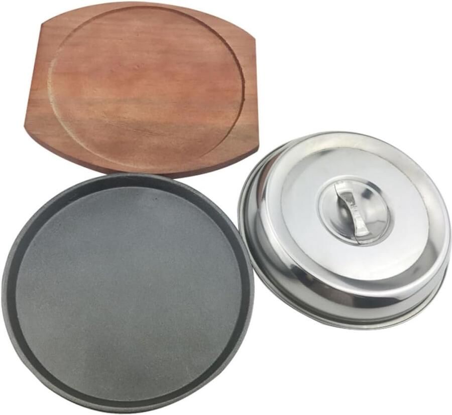 BBQ Warmhoudplaten Grillplaat Houten Plank Braadgereedschap Buiten Gietijzer Warmtegeleiding 21 Cm Rond Kleuren