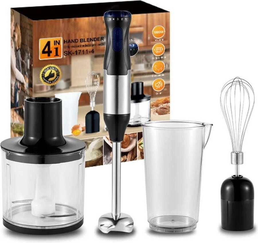 Bealive Staafmixer set 4 in 1 Handmixer Smoothie blender Keuken accessoires Inclusief maatbeker 5 snelheden 220V 1000W