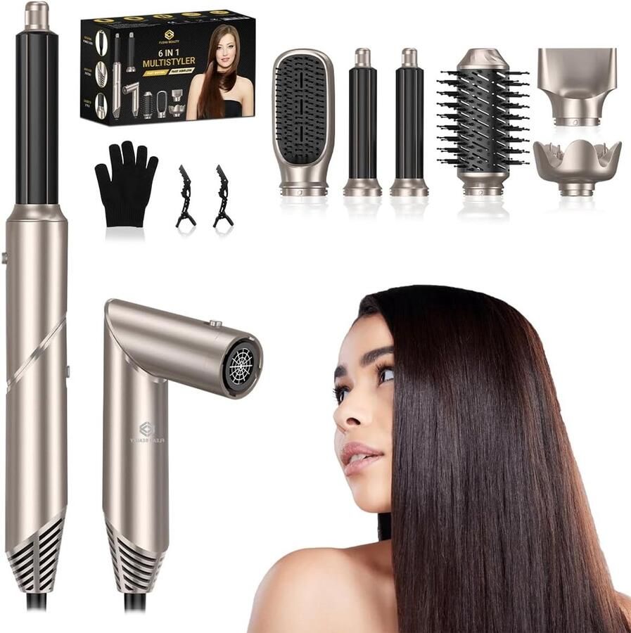 Beauty Föhnborstel PRO Edition Multistyler Airstyler Hairwrap Krulborstel Haardroger Haarstyler 6 in 1 Set (Grijs 6 in 1 set)