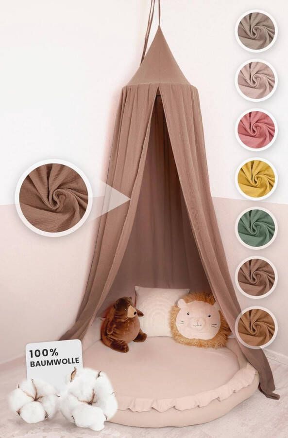 Bedhemel Donkerbeige voor Kinderkamer Decoratieve Luifel voor Babybed van 100% Katoen Mousseline