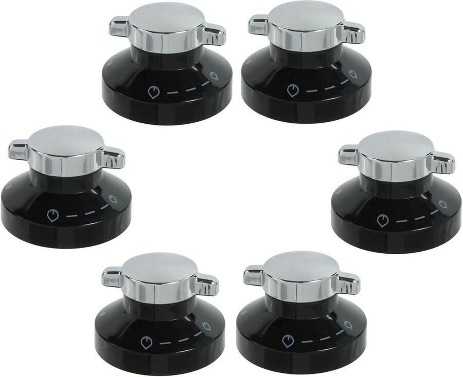 Bedieningsknoppen Fornuis Kookplaat Knoppen Oven Reparatie Set van 6 Universeel Zwart Chroom