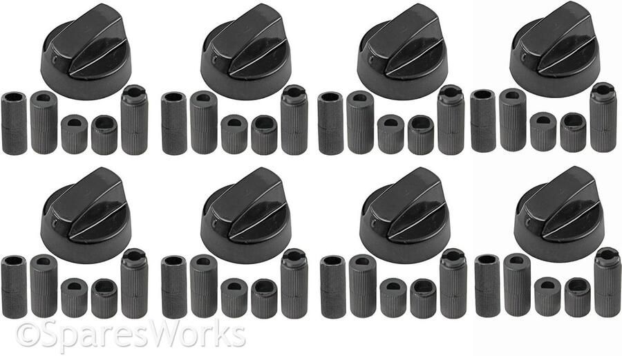 Bedieningsknoppen Fornuis Universele Knoppen Set Apparaat Reparatie Geschikt Voor Alle Merken Set Van 8 Stuks Zwart