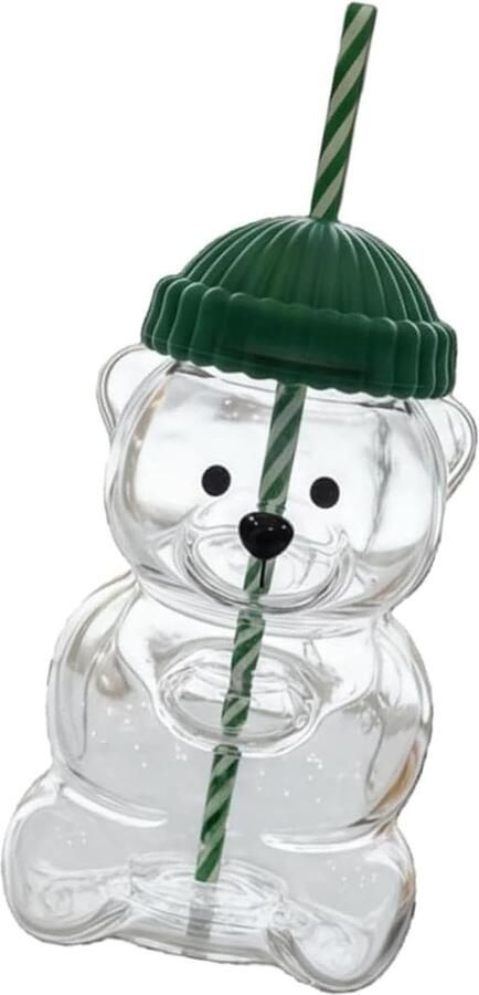 Beker met Beertje en Rietje Schattige Babybeker met Rietje Glazen Beker Teddybeer Drinkbeker Babybeertje 590 Ml Borosilicaatglazen Mok Deksel en voo