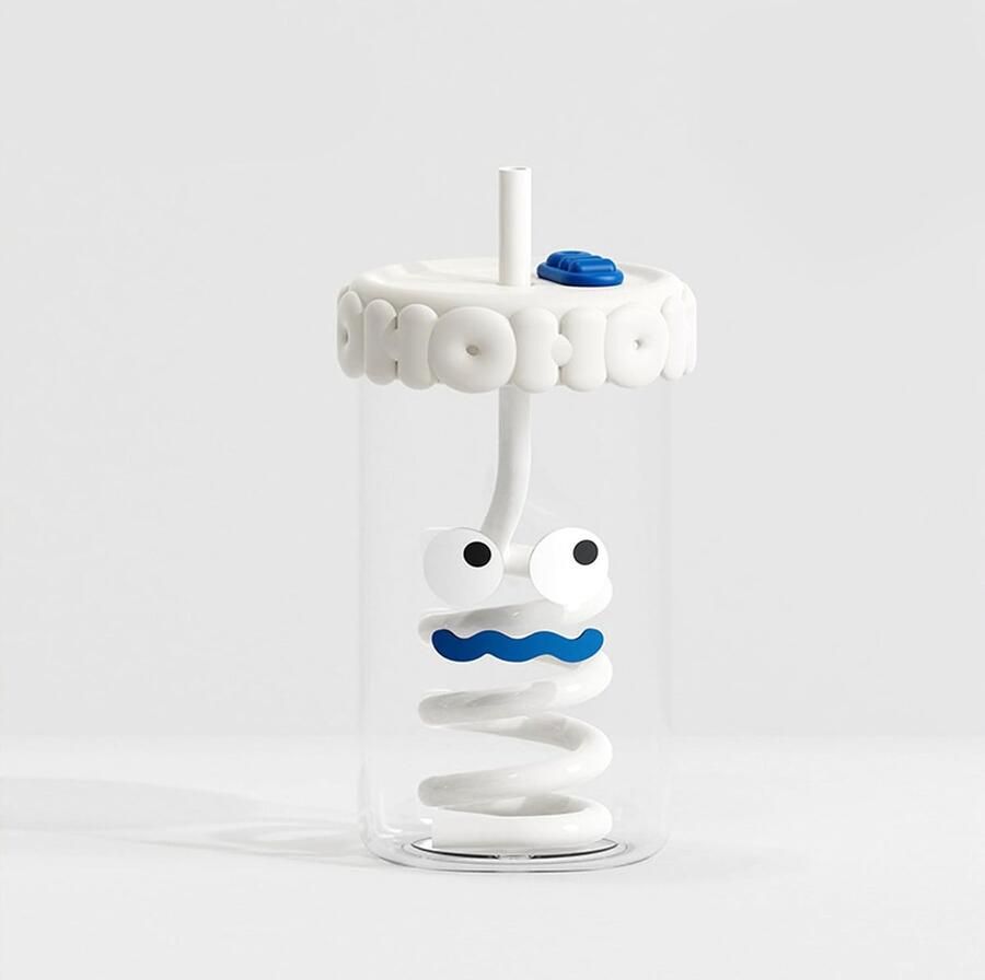 Beker met deksel en rietje 520 ml schattig design voor matcha koffie smoothies matcha-glazen koffieglazen bierglazen reisbeker vaatwasmachinebestendig (wit)