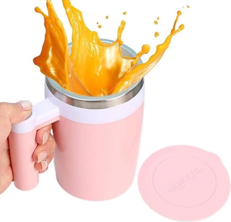 Beker met elektrische mixer Beker die zelf roert Drankjes snel klaarmaken Roersysteem met magneet 380 ml Roze