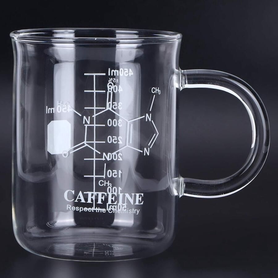Beker Mok 450 Ml 16 Oz Afgestudeerd Grappige Borosilicaat Beker Mok Met Handvat Koffiemok Schaal En Cafeïne Moleculair Diagram Voor Liefhebbers Van Biologie En Scheikunde