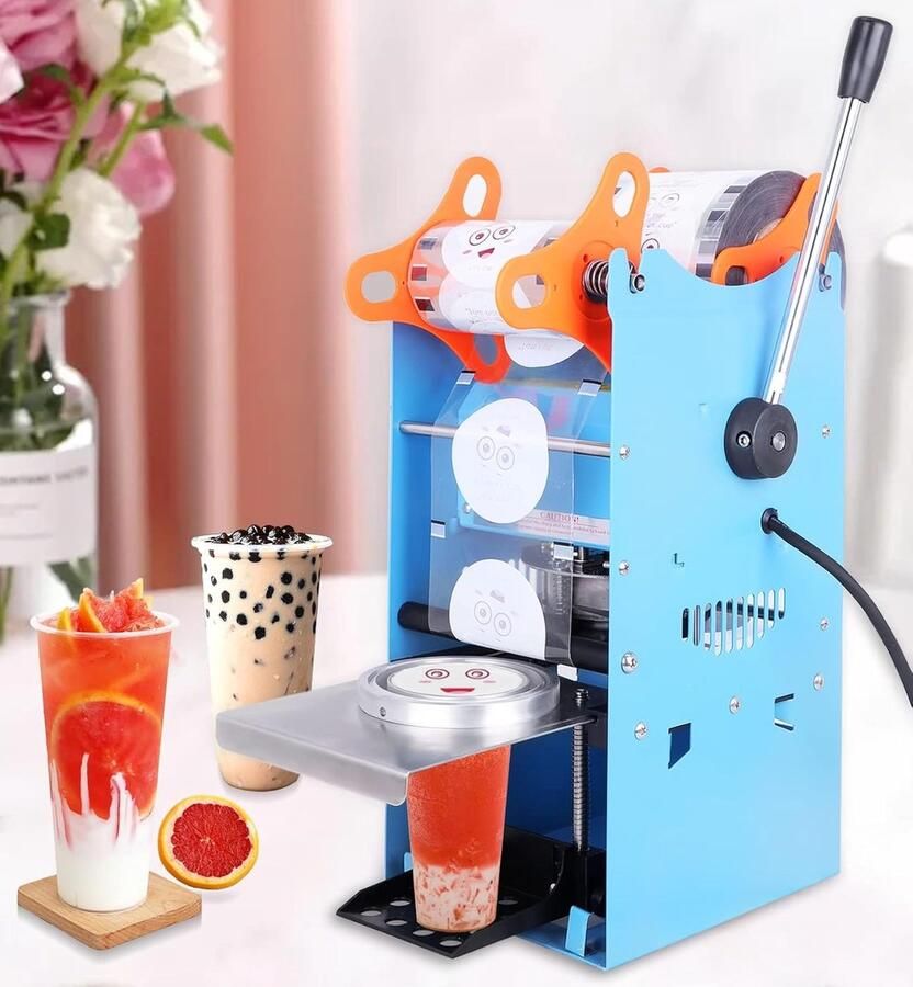 Beker Verzegelingsmachine Sealapparaat Drankjes Verzegelen Snelle Afdichting 90 95mm Bekers Blauw Oranje