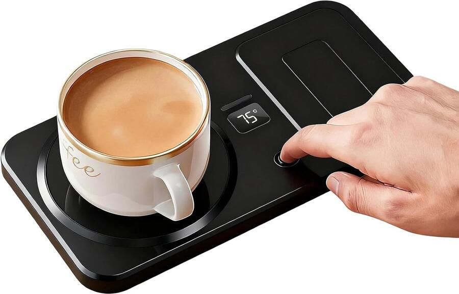 Bekerwarmer drankverwarmingspad onderzetter melkdrank telefoon klok Draadloze elektrische bekerwarmer voor thuis kantoor bureau keuken verjaardag housewarming Kerstmis zwart