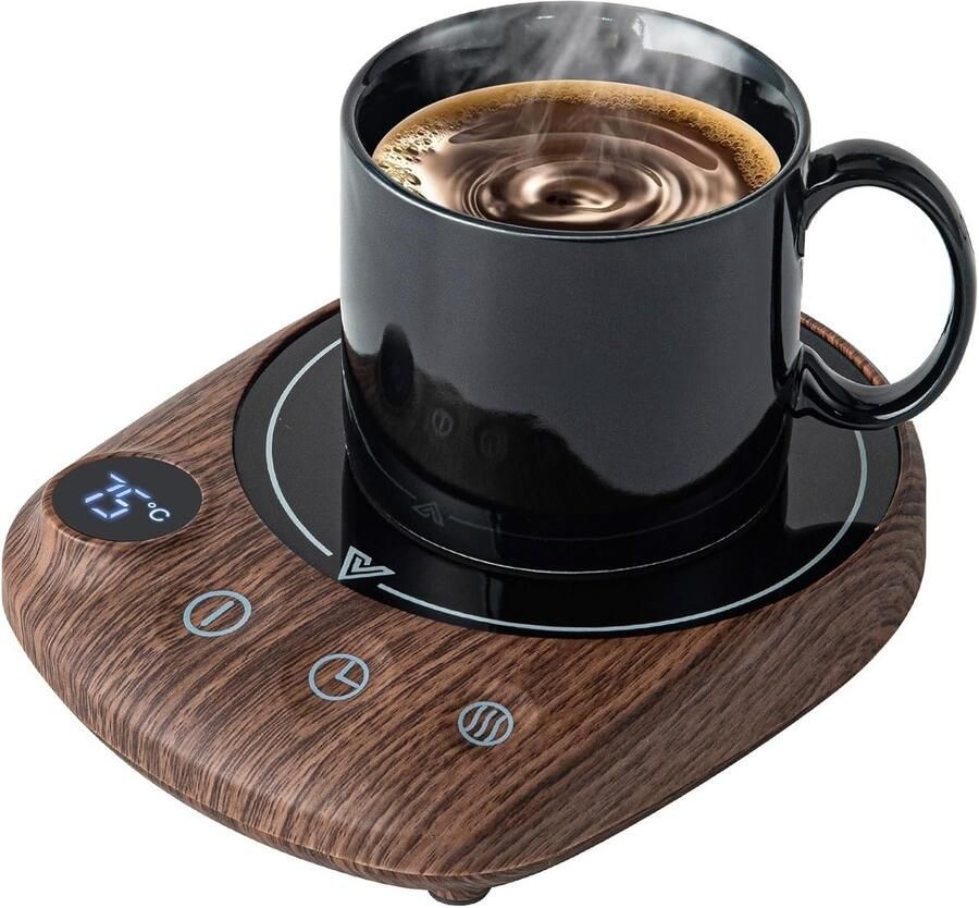 Bekerwarmer Houtnerf Automatische Uitschakeling met 4 Temperatuurinstellingen Voor Koffie Thee en Cacao
