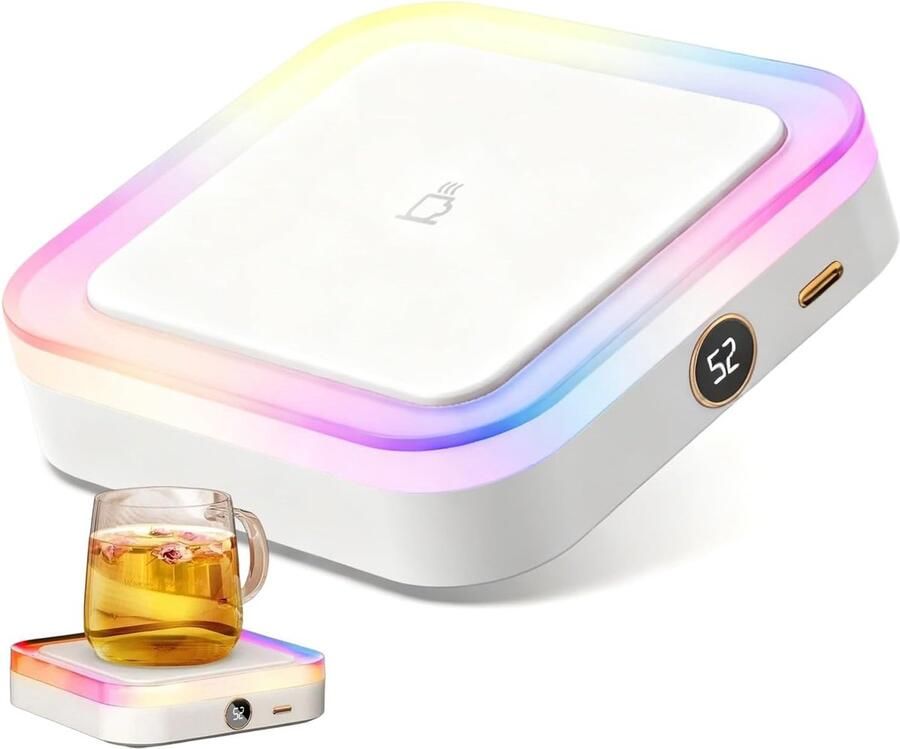 Bekerwarmer USB-drankverwarmer hete onderzetter met elektrische temperatuurweergave koffiewarmer met 3-traps verwarming geschikt voor thee koude wintertijd verjaardag wit