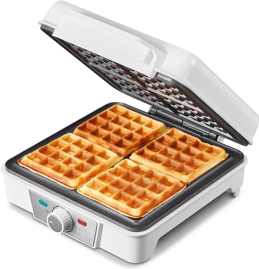Belgisch wafelijzer Apparaat voor wafels Lekkere wafels bakken 1200W Turbo verwarming Voor 4 wafels Wit