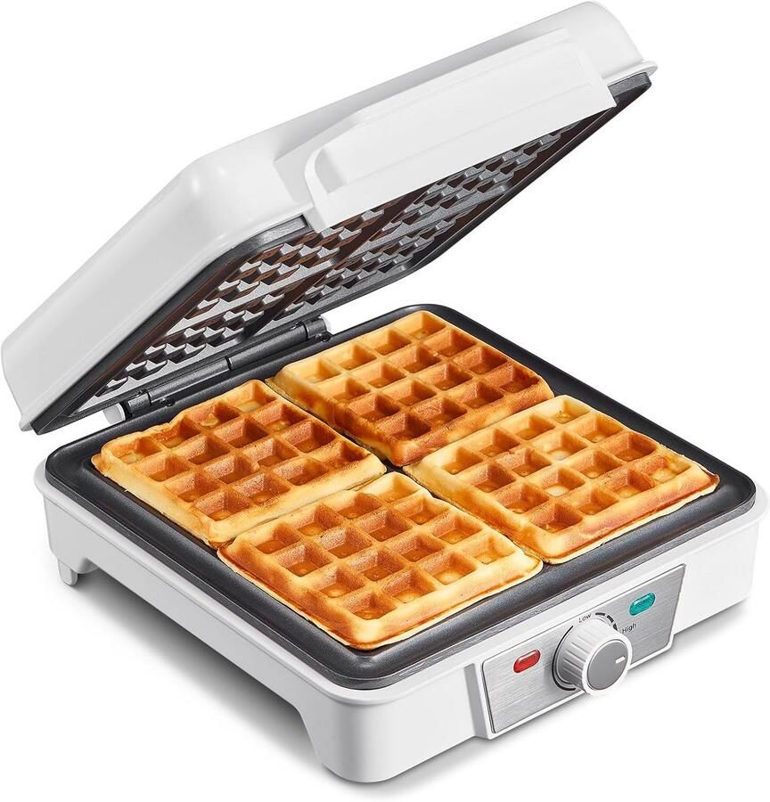 Belgisch wafelijzer Apparaat voor wafels Lekkere wafels maken 4 XXL wafels tegelijk 1200 Watt Wit