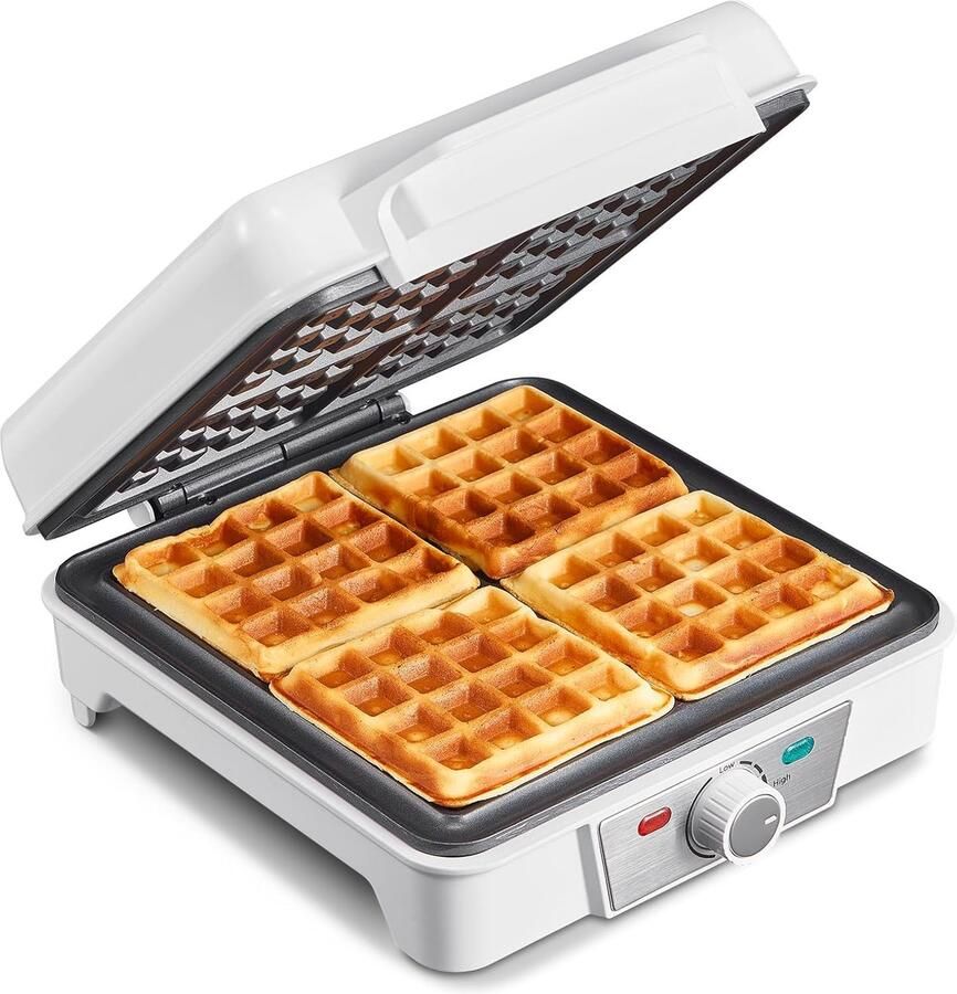 Belgisch wafelijzer Apparaat voor wafels Luxe ontbijt maken Voor 4 grote wafels 1200 Watt Wit
