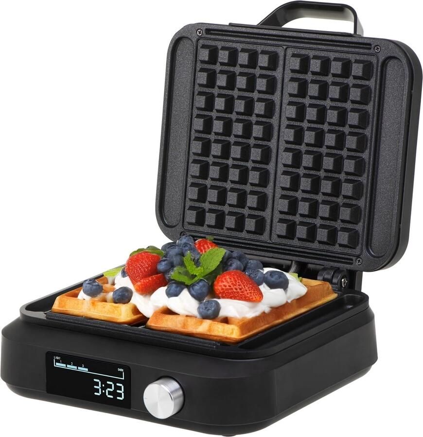 Belgisch Wafelijzer met LCD-Display Dubbel Wafelijzer 2200 W 6 Bruiningsniveaus Anti-aanbaklaag Extra Diepe Verwarmingsplaten 17 x 9 x 2 cm Zwart Zilver CR3086