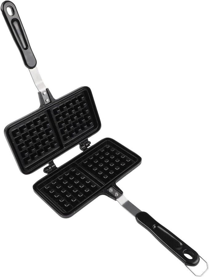Belgisch Wafelijzer Wafelmaker Kookplaat Ontbijt Maken Antiaanbaklaag 35 x 15 x 3 cm Zwart