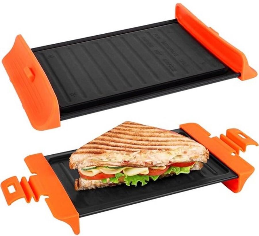 Belle Vous Magnetron Tosti Ijzer Grill Anti aanbak Tosti maker Panini grill Geschikt Voor De Vaatwasser Tosti Apparaat Oranje Handvaten