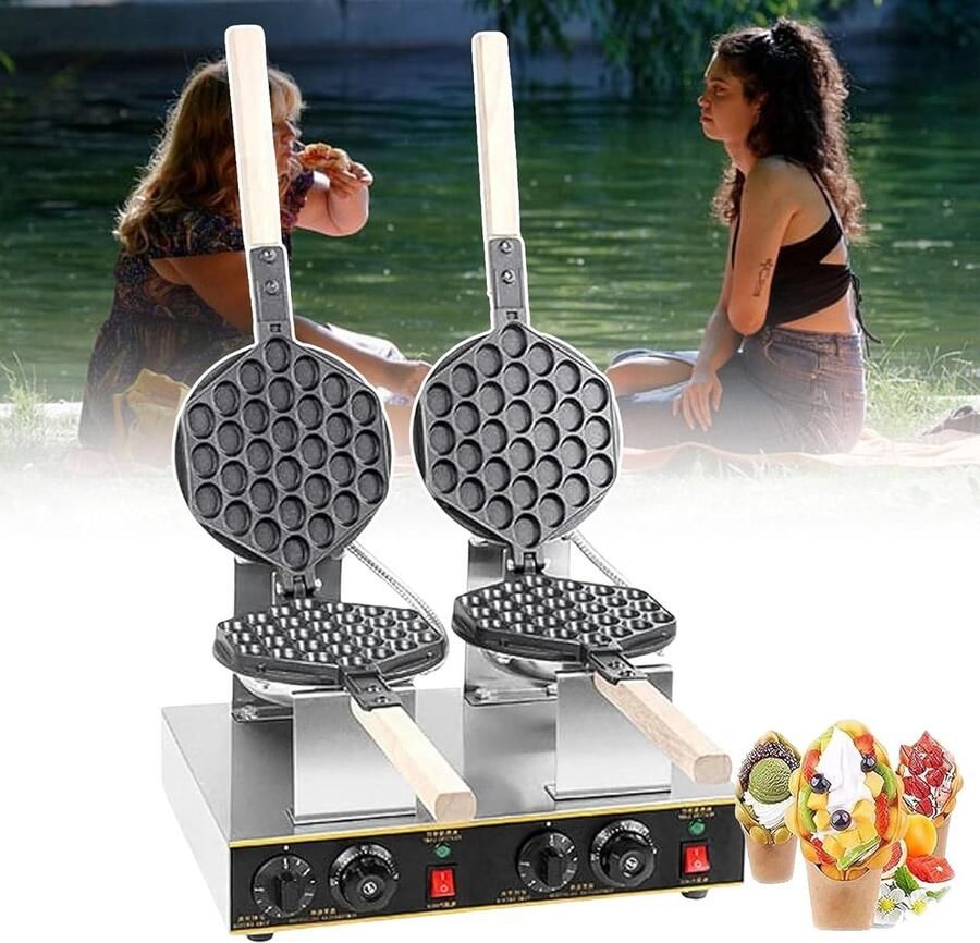 Bellenwafelijzer Eierwafelmachine Lekkere Wafels Maken 180 Graden Draaibaar 30 Gaten Zilver