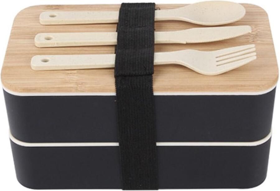 Bento Box Japanse Volwassen Lunchbox met Bestek Vesper Box Lunchbox Brooddoos Food Box Ontbijtbox Snack Box Snack Box Bento Bestek Onderverdeling Ideaal zwart