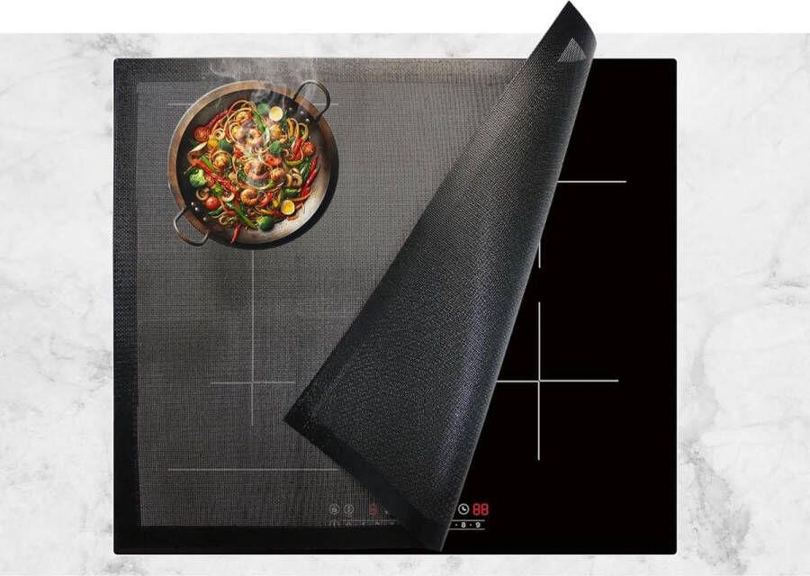Beschermende mat voor inductiekookplaat siliconen antislip 1 stuk zwart magnetisch