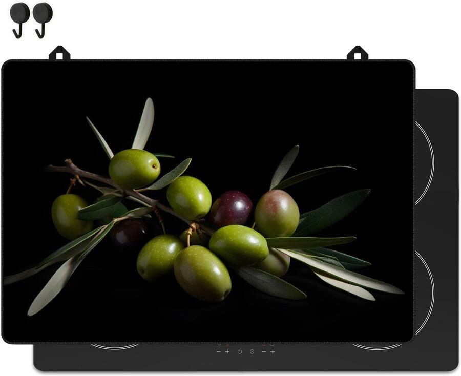 Beschermer Groene Olijven 76x52 cm Afdekplaat voor Kookplaat Inductie Mat Keuken Spatscherm