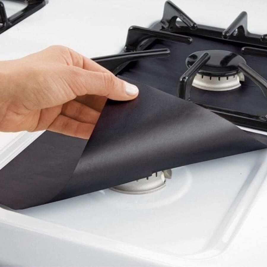 Beschermmat Gasfornuis Kookplaatafdekking Set Koken Schoonhouden Herbruikbaar Materiaal 4 Stuks Zwart