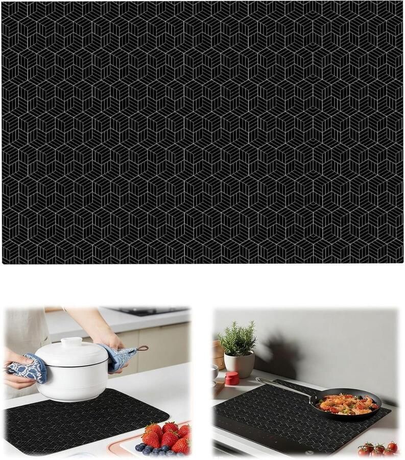 Beschermmat Inductiekookplaat Inductiemat Siliconen Keuken Beschermen Hittebestendig Kraswerend 52 x 78 cm Zwart
