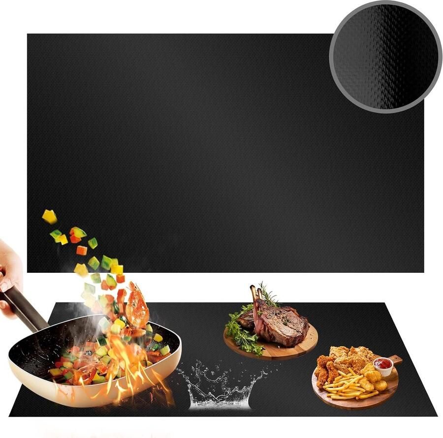 Beschermmat Kookplaat Mat Fornuis Keuken Beschermen Hittebestendig Siliconen 54 x 90 cm Zwart