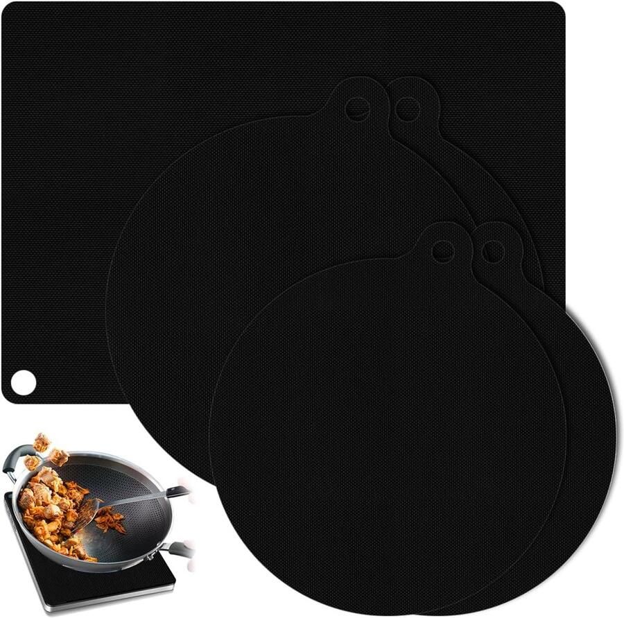 Beschermmatten Inductie Kookplaatmatten Set Kookplaat Beschermen Hittebestendig tot 250°C 35 x 25 cm Zwart