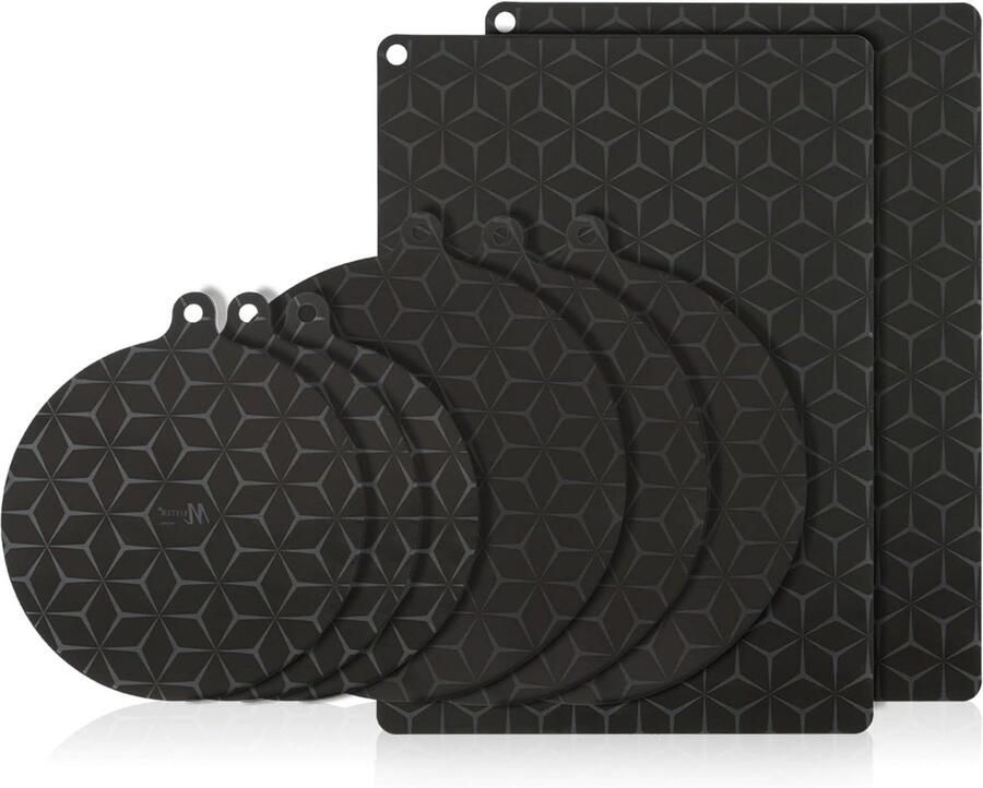 Beschermmatten Inductie Onderzetters Siliconen Kookplaat Beschermen Hittebestendig Antislip 8 Stuks 3 Maten Zwart