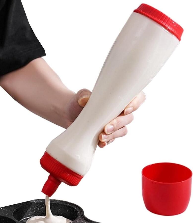 Beslag Dispenser Deegfles Pen Pannenkoeken Maken Anti-drup Tuit 700 ml Rood