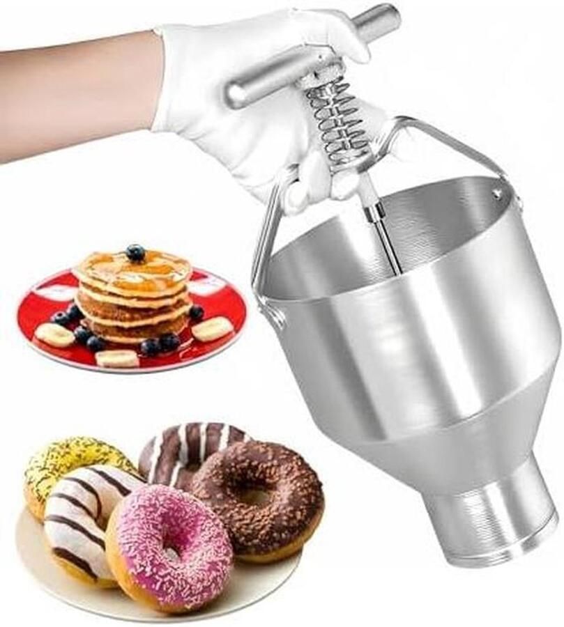 Beslag Dispenser Donut Maker Pannenkoek Bakken en Desserts Maken 6 Instelbare Maten 3L Inhoud Zilver