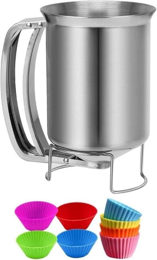 Beslag Dispenser Pannenkoek Schenker Bakken en Mixen Roestvrij Staal 800Ml Zilver