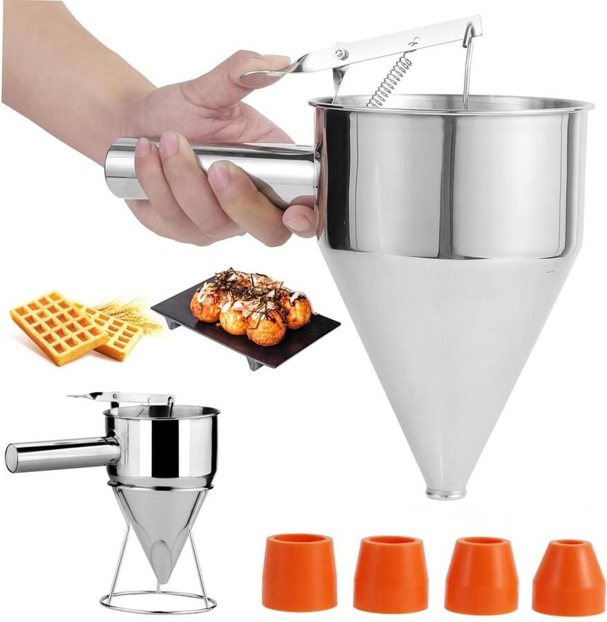Beslag Dispenser Pannenkoek Trechter Bakken Desserts Met Stabiele Houder 40 Ounces Zilver