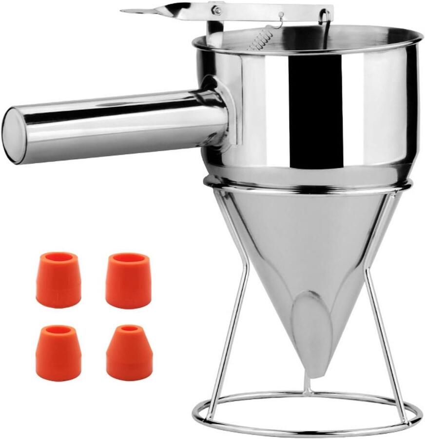 Beslag Dispenser Pannenkoekenmaker Funnel Bakken en Desserts Met Stabiele Standaard 1.2 Liter Zilver