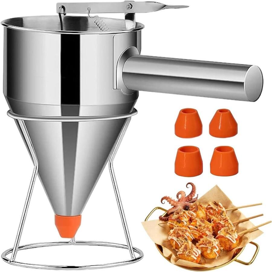 Beslag Dispenser Pannenkoekenmaker Wafelmaker Bakken Maken Met Stabiele Standaard 27 x 27 x 17 cm Zilver