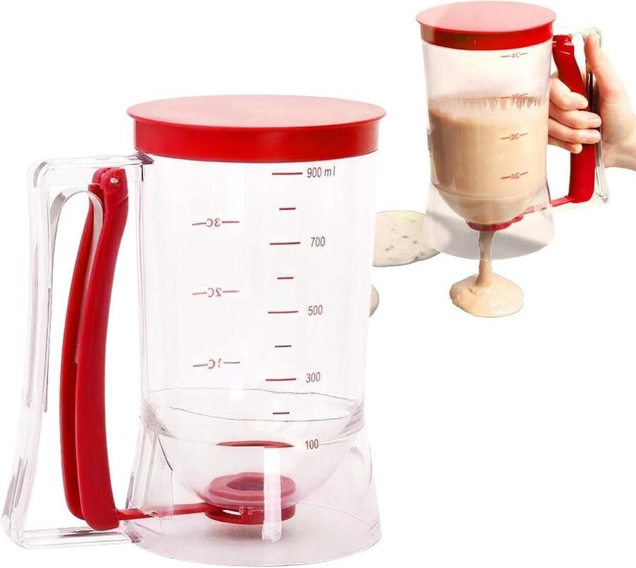 Beslag Dispenser Pannenkoekhouder Wafelmaker Bakken en Maken Lekvrij en Nauwkeurig 900ml Rood