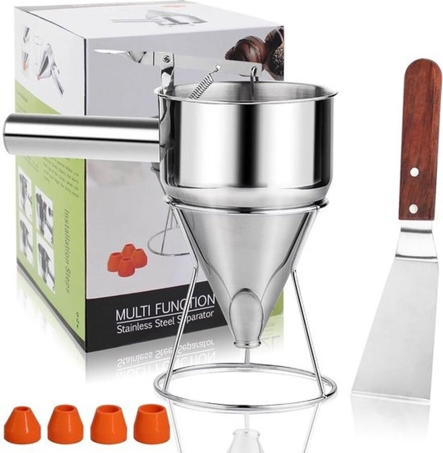 Beslag Dispenser Roestvrij Staal met Spatel en Trechter Voor Pannenkoeken Muffin en Cake Bakken