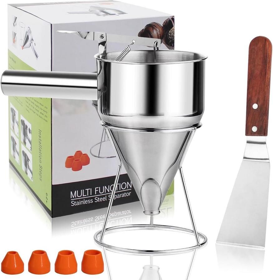 Beslag Dispenser Roestvrij Staal met Spatel en Trechter Voor Pannenkoeken Muffin en Cake Bakken