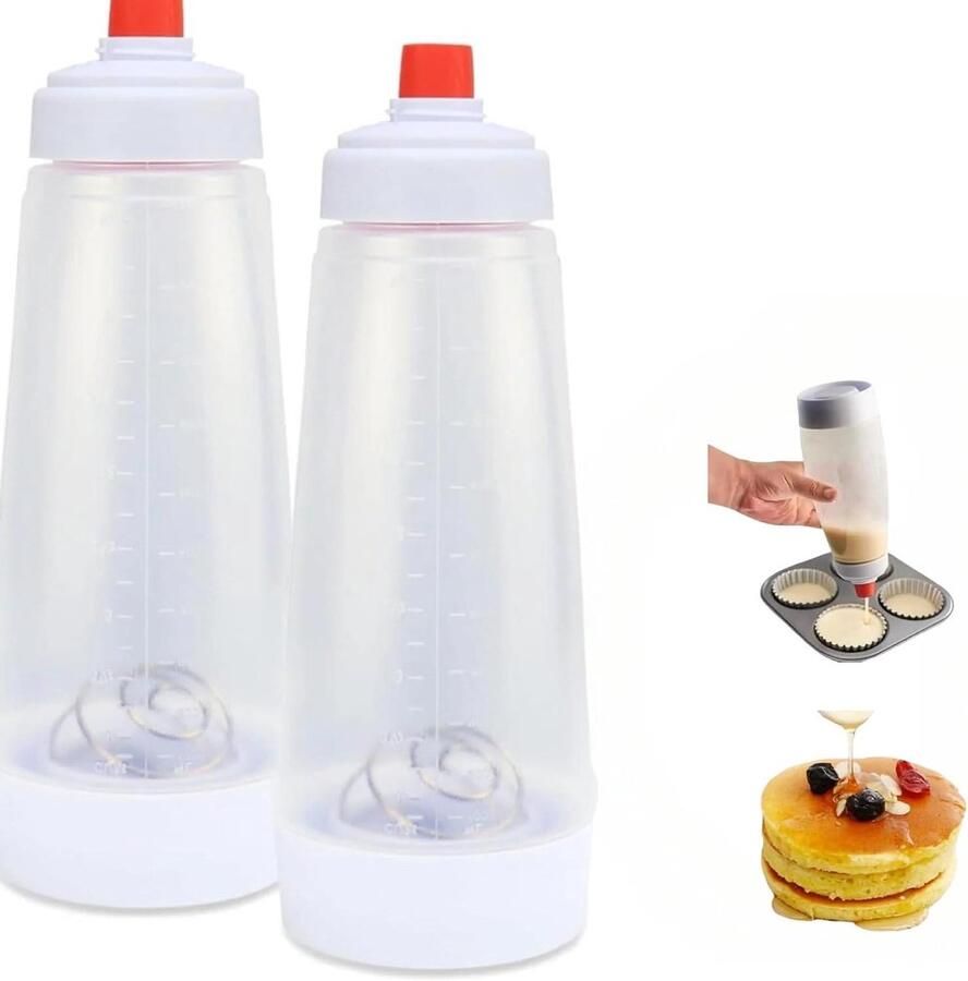 Beslag Mixer Dispenser Pannenkoek Fles Bakken Maken Met Garde Bal 1000 ml Transparant