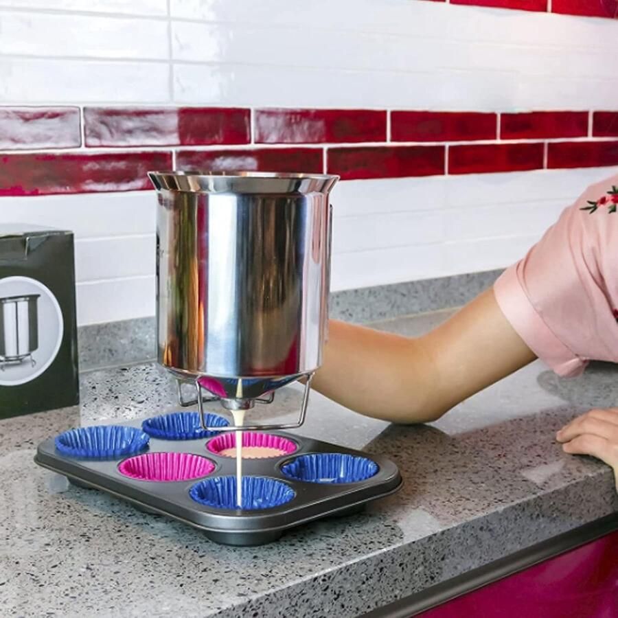 Beslagdispenser Bakdispenser Fles Muffins en Pannenkoeken Roestvrij Staal 10.5 x 16.2 cm Zilver