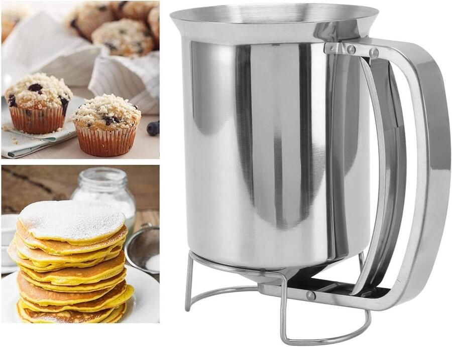 Beslagdispenser Pannenkoekenschenker Deegverdeler Bakken en Koken Roestvrij Staal 10.5 x 16.2 cm Zilver