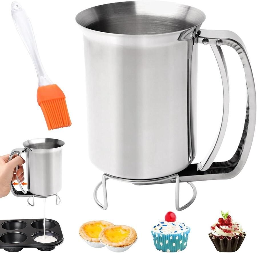 Beslagdispenser Roestvrij Staal Deeg Doseerder Bakken Maken Ergonomische Knijpgreep 900 ml Zilver