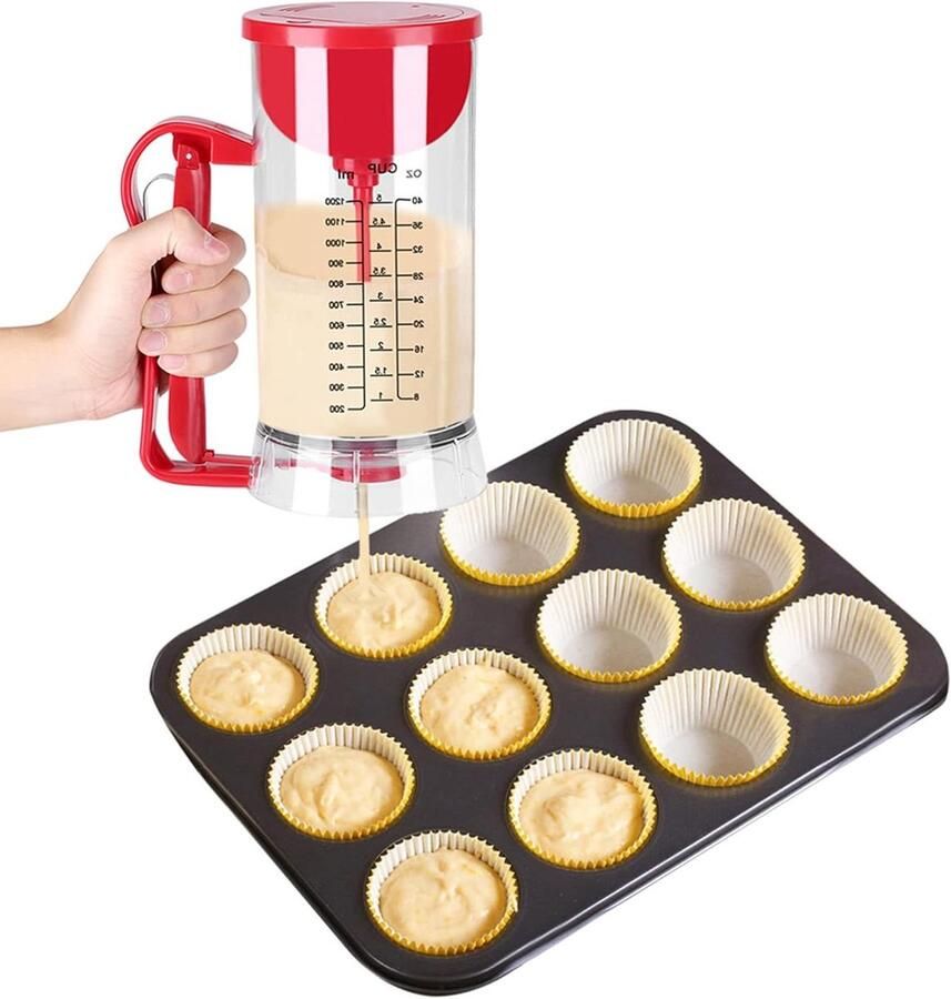 Beslagmaker Beslagverdeler Beslagfles Mixer Pannenkoeken Bakken Automatische Mixer 1200 ml Transparant Rood