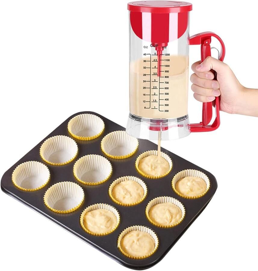 Beslagmaker Mixer Beslagverdeler Pannenkoeken Bakken Automatische Mixer 1200 ml Transparant Rood