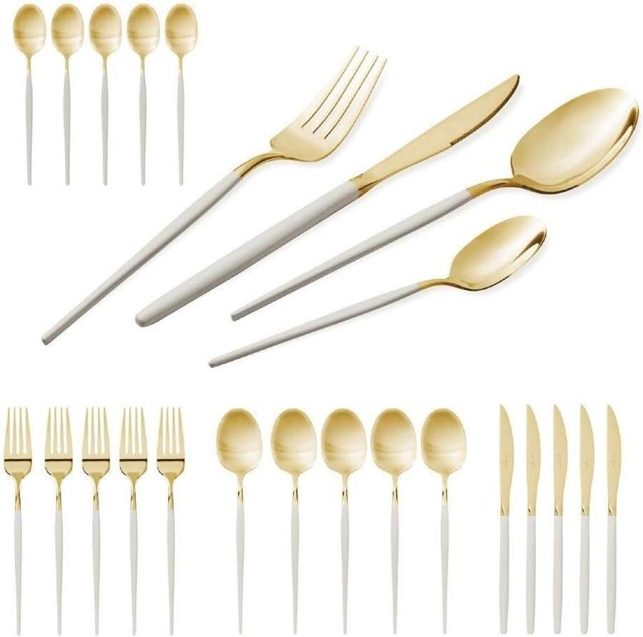 Bestek Set Roestvrij Staal Tafel Dekken PVD Coating 24 Delig Goud