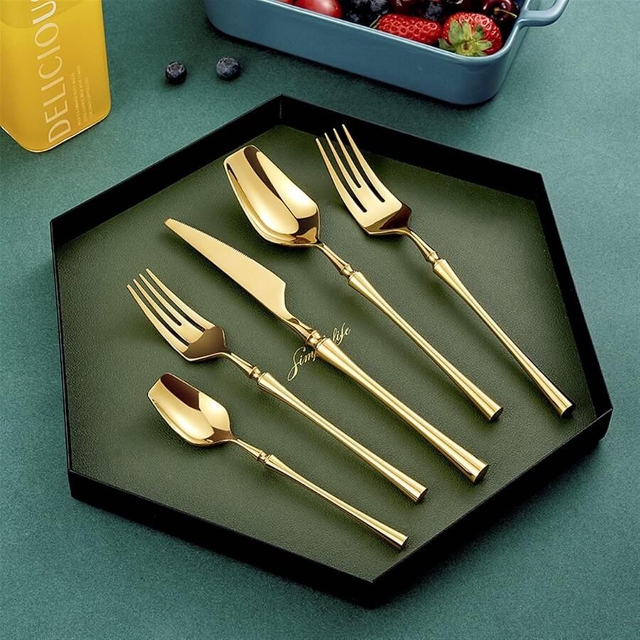 Bestek Set Servies Luxe Tafel Dekken Roestvrij Staal Goud